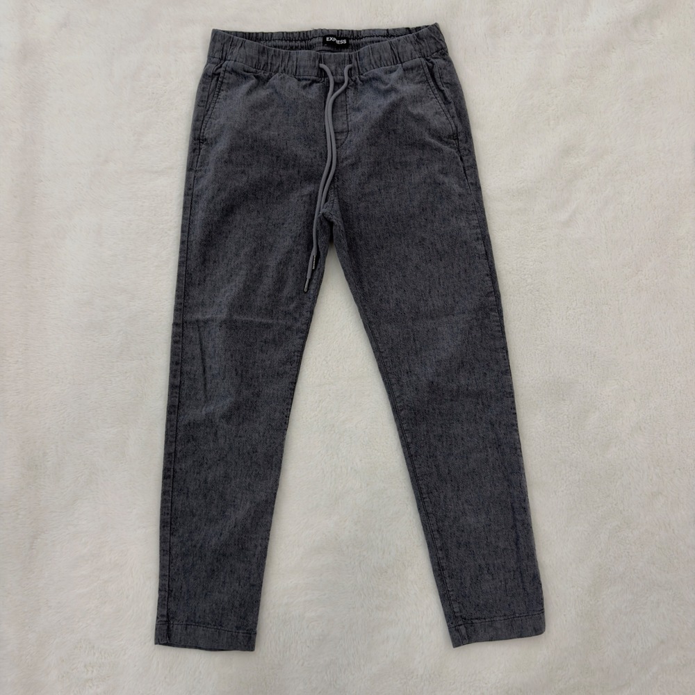 Express Mens Gray Elastic Waist Drawstring Jogger Pants Size M Charcoal Textured